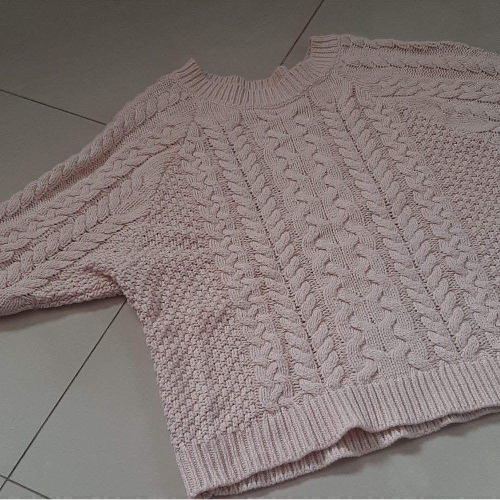Aerie Pink Cable Knit Sweater